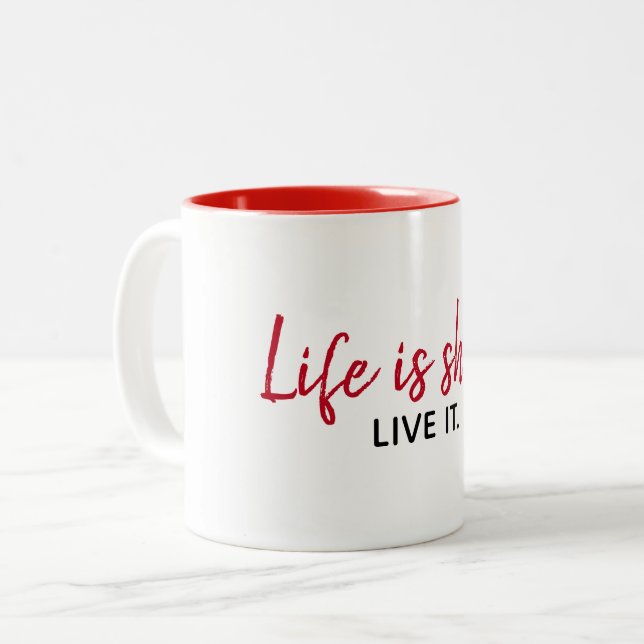 inspirierendes Zitat auf Weiß Zweifarbige Tasse (Vorderseite Links)