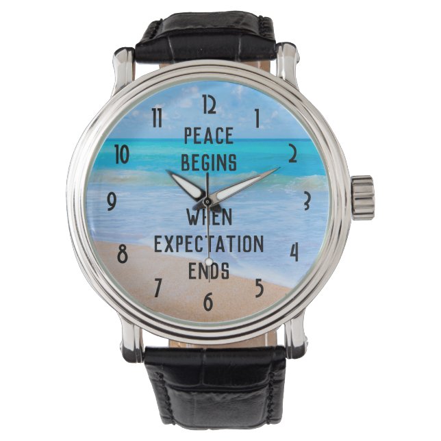 inspirierendes Zitat mit tropischer Strandlandscha Armbanduhr (Vorderseite)