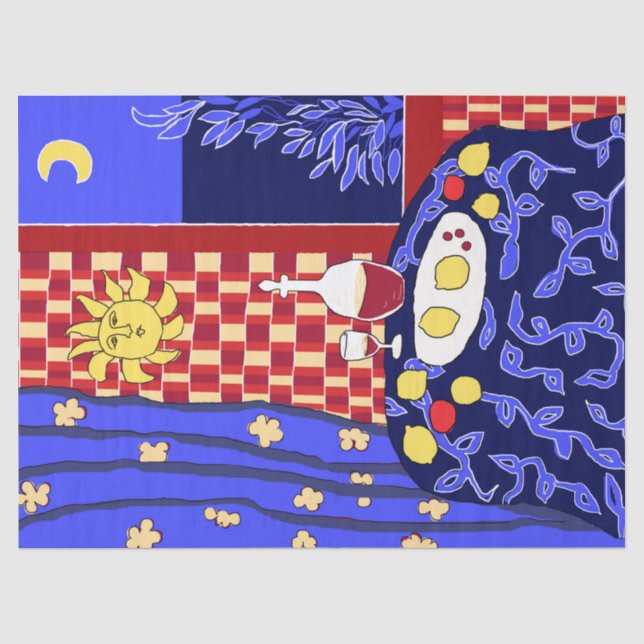 Inspiriert Blaue Nacht Stillleben Wein Seidenpapier (Vorderseite)