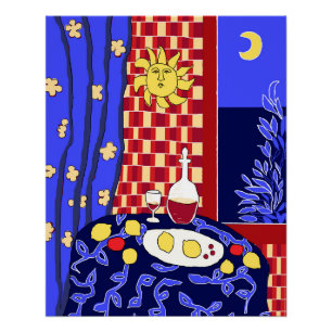 Inspiriert Blue Night Still Life Weinlemonen Poster