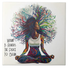 Inspiriert Frau innerhalb der Keramik Fliese