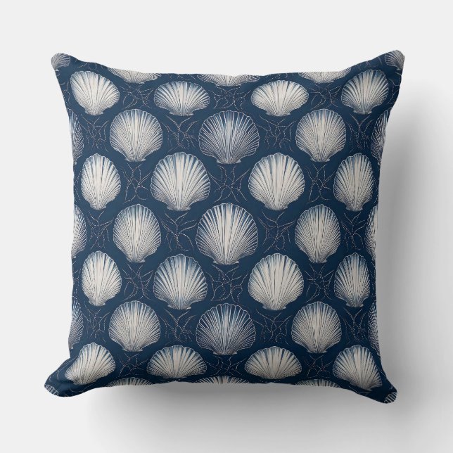 Inspiriert Marine und White Seashell Kissen (Vorderseite)