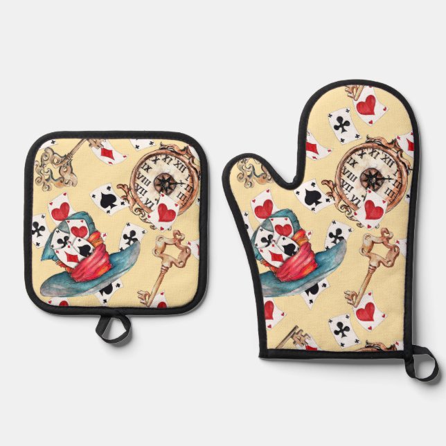 Inspiriert nach Alice im Wunderland Ofenhandschuh & Topflappen-Set (Vorderseite)