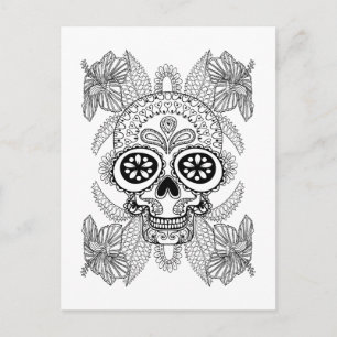 Inspiriert Schädel in Blume Postkarte