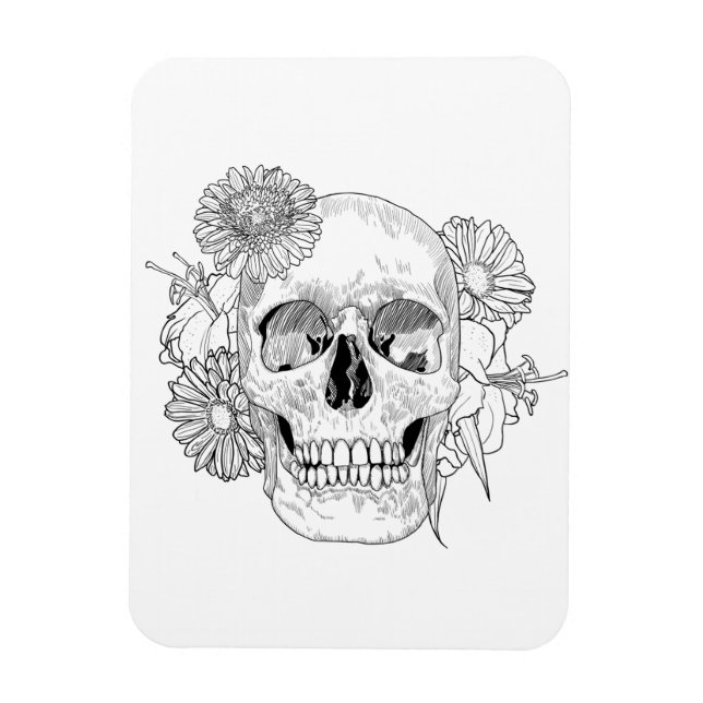 Inspiriert Schädel und Blume Magnet (Vertikal)