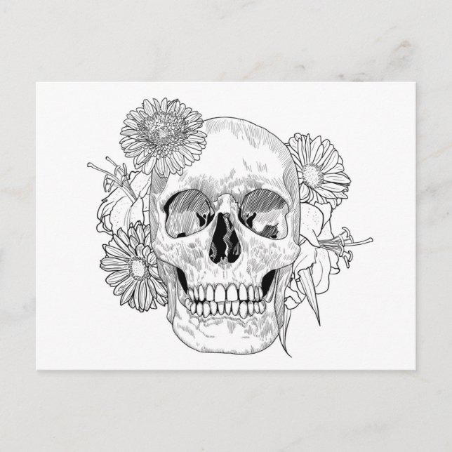Inspiriert Schädel und Blume Postkarte (Vorderseite)
