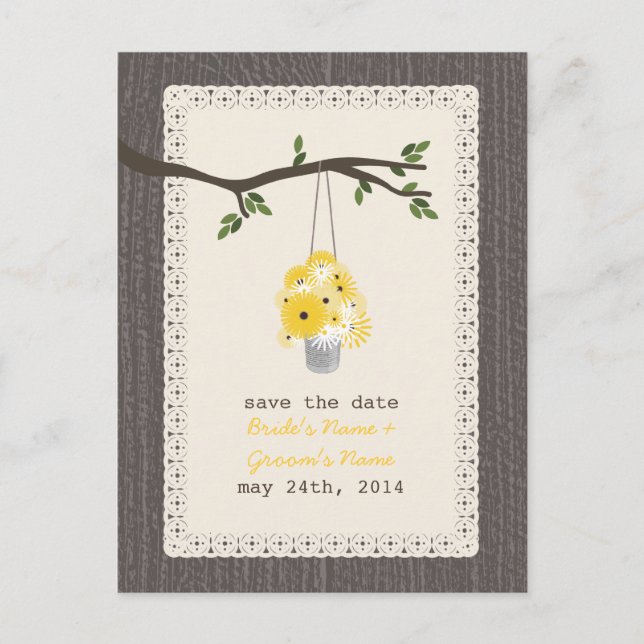 Inspiriert Wildblumen-Dose Save the Date Ankündigungspostkarte (Vorderseite)