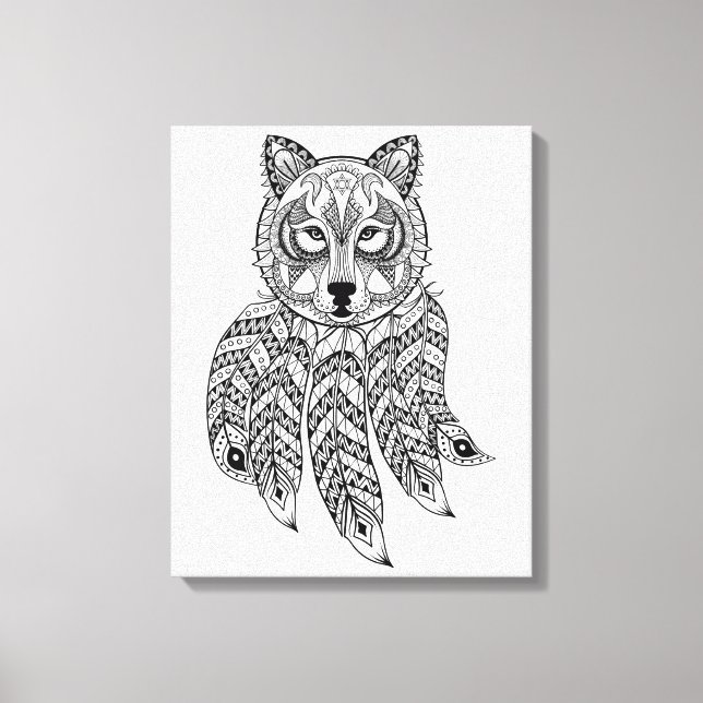 Inspiriert Wolf mit Dreamcatcher 6 Leinwanddruck (Vorderseite)