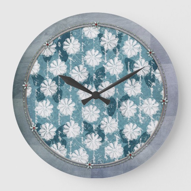 Inspirierte Blumen und Schmetterlinge Große Wanduhr (Vorderseite)