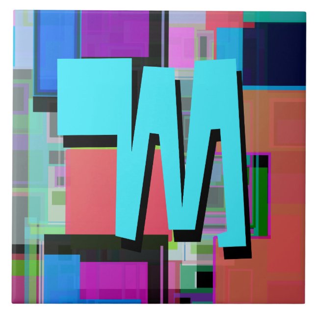 inspirierte Farbgeometrische Monogramm der 90er Ja Fliese (Vorderseite)