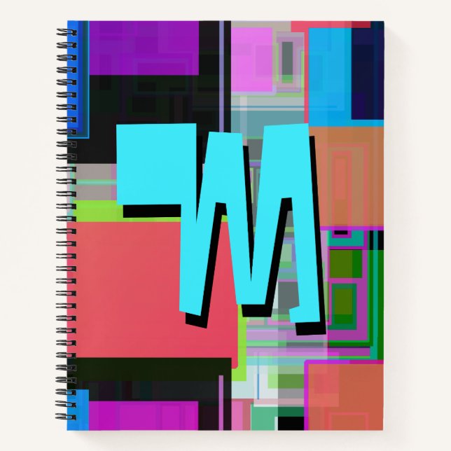 inspirierte Farbgeometrische Monogramm der 90er Ja Notizbuch (Vorderseite)