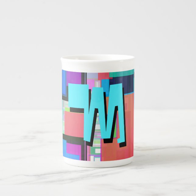 inspirierte Farbgeometrische Monogramm der 90er Ja Prozellantasse (Vorderseite)