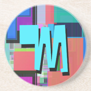 inspirierte Farbgeometrische Monogramm der 90er Ja Sandstein Untersetzer