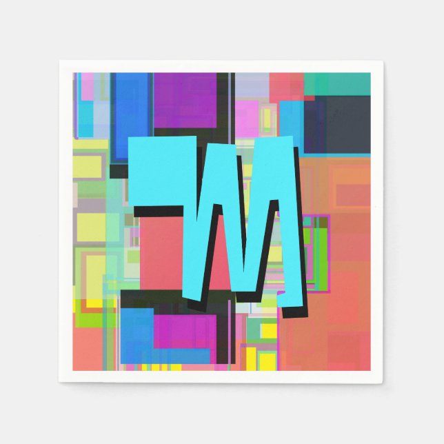 inspirierte Farbgeometrische Monogramm der 90er Ja Serviette (Vorderseite)