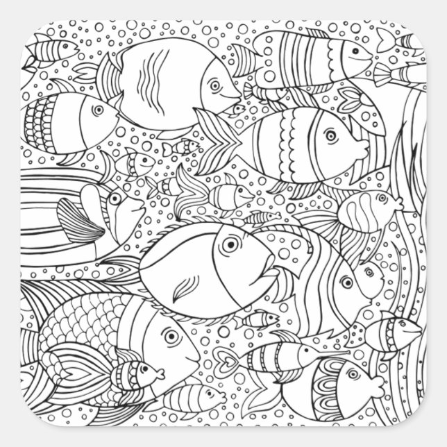 Inspirierte Fischschule Quadratischer Aufkleber (Vorderseite)