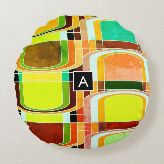 Inspirierte Funky Retro Rundes Kissen (Vorderseite)