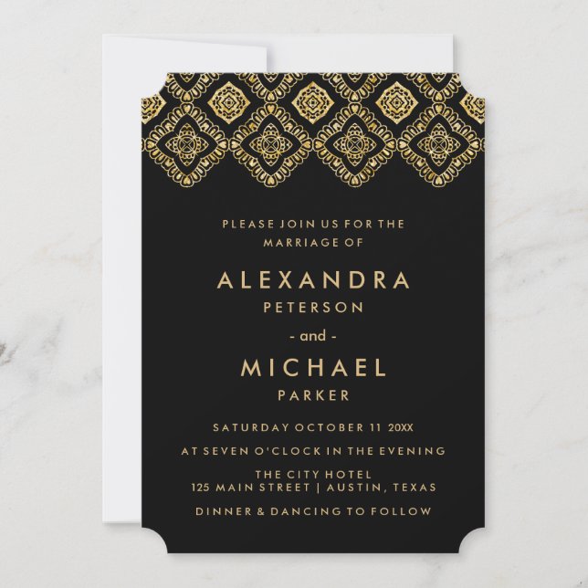 Inspirierte Hochzeit in Glam Black und Gold Easter Einladung (Vorderseite)