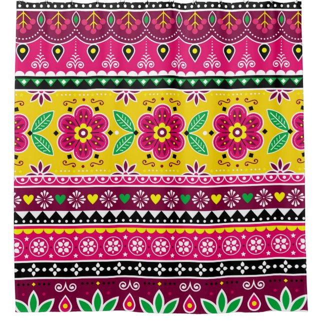 Inspirierte indische oder pakistanische LKW-Kunst Duschvorhang (Vorderseite)