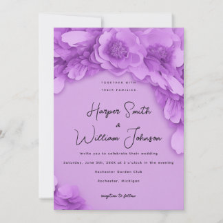 inspirierte lila 3D-Blumenhochzeit Einladung