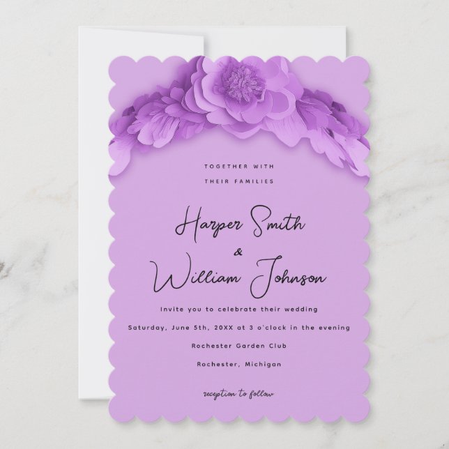 inspirierte lila Blumenhochzeit Einladung (Vorderseite)