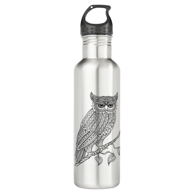 Inspirierte magische Eule, die auf Niederlassung Trinkflasche (Vorderseite)
