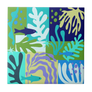 Inspirierte Ocean Life Paper Cutouts Aqua Fliese