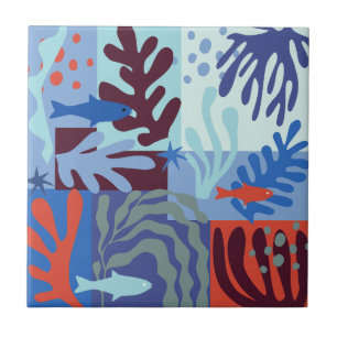 Inspirierte Ocean Life Paper Cutouts Blau Fliese