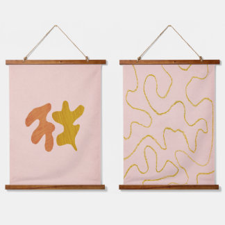 Inspirierte Rosa und Rostmut Wandteppich Mit Holzrahmen