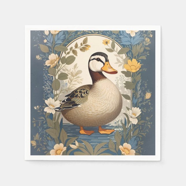 Inspirierte Vintage Blütennatur von niedlichen Ent Serviette (Vorderseite)