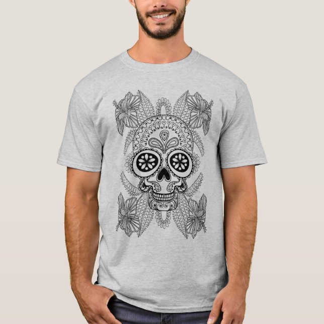 Inspirierter Schädel in den Blumen T-Shirt (Vorderseite)