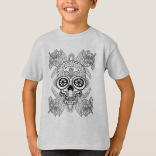 Inspirierter Schädel in den Blumen T-Shirt
