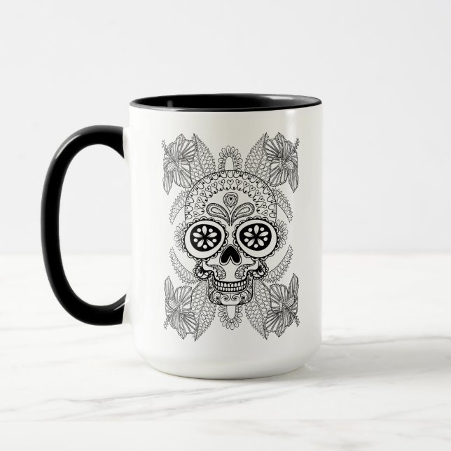 Inspirierter Schädel in den Blumen Tasse (Links)