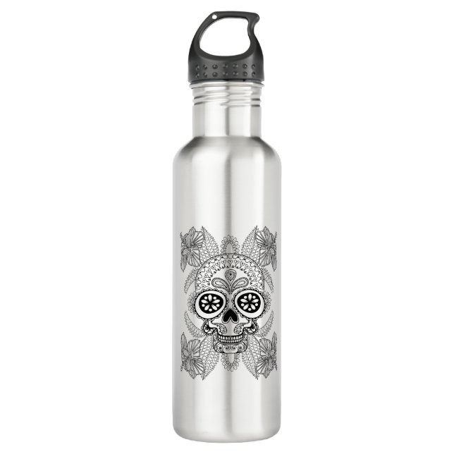 Inspirierter Schädel in den Blumen Trinkflasche (Vorderseite)