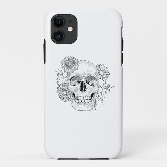 Inspirierter Schädel und Blumen Case-Mate iPhone Hülle (Rückseite)