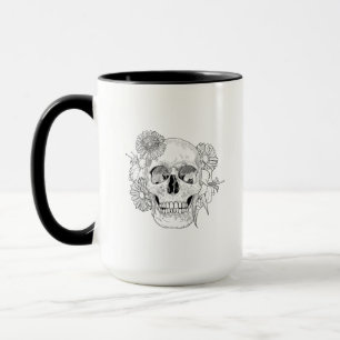 Inspirierter Totenkopf und Blumen Tasse