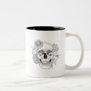 Inspirierter Totenkopf und Blumen Zweifarbige Tasse
