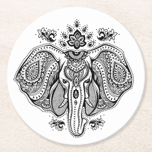 Inspirierter Vintager indischer Elefant Runder Pappuntersetzer (Vorderseite)