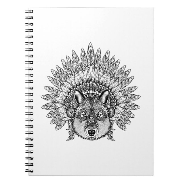 Inspirierter Wolf in mit Federn versehener Notizblock (Vorderseite)