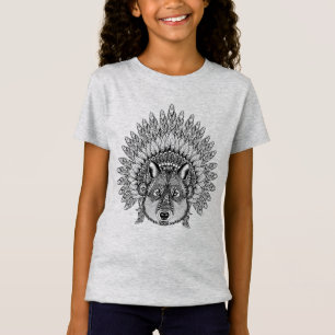 Inspirierter Wolf in mit Federn versehener T-Shirt