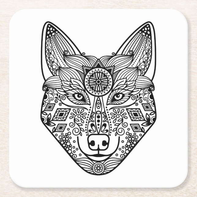 Inspirierter Wolf-Kopf Rechteckiger Pappuntersetzer (Vorderseite)