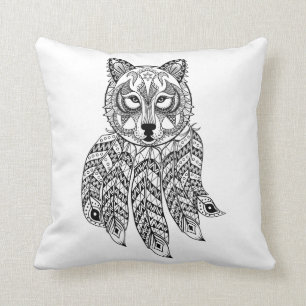 Inspirierter Wolf mit Dreamcatcher Kissen