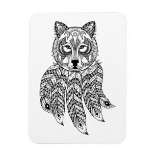 Inspirierter Wolf mit Dreamcatcher Magnet