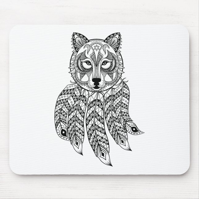 Inspirierter Wolf mit Dreamcatcher Mousepad (Vorne)