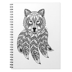 Inspirierter Wolf mit Dreamcatcher Notizblock