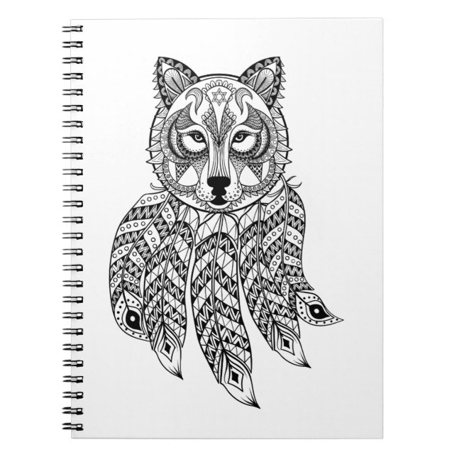 Inspirierter Wolf mit Dreamcatcher Notizblock (Vorderseite)