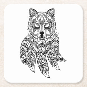 Inspirierter Wolf mit Dreamcatcher Rechteckiger Pappuntersetzer