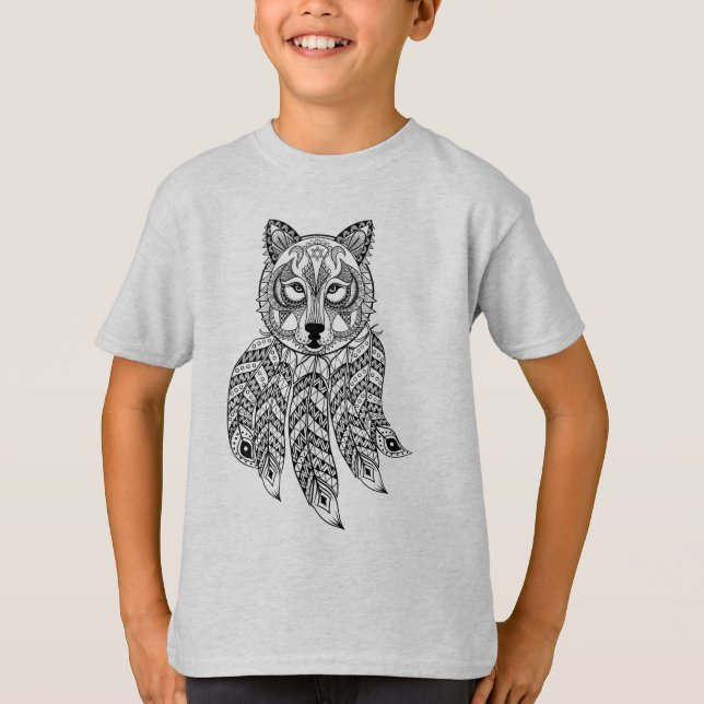 Inspirierter Wolf mit Dreamcatcher T-Shirt (Vorderseite)