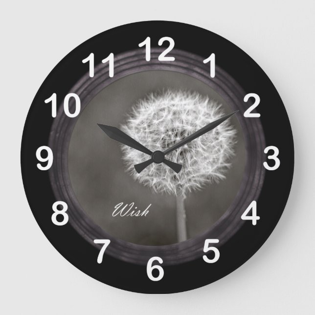 Inspirierter Wunsch-Löwenzahn Große Wanduhr (Vorderseite)