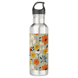 Inspiriertes Blumenmuster Mitte des Jahrhunderts Edelstahlflasche