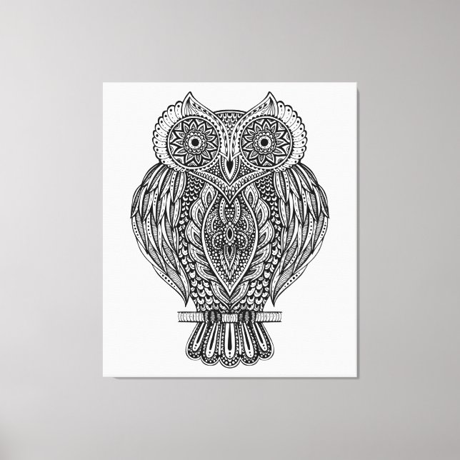 Inspiriertes Handgezogenes Verziertes Owl 6 Leinwanddruck (Vorderseite)